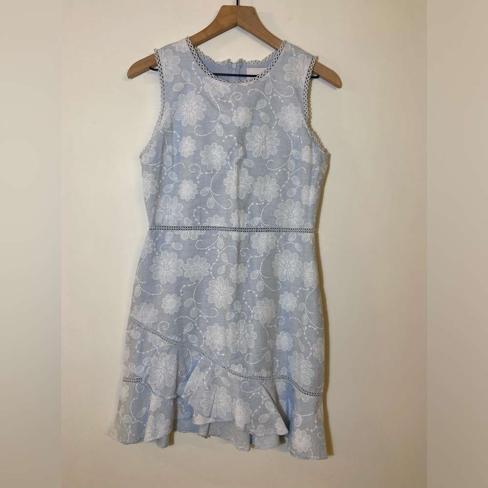 J O A Just One Answer Dress Womens M Blue Floral Mini Ruffle Dress Lined